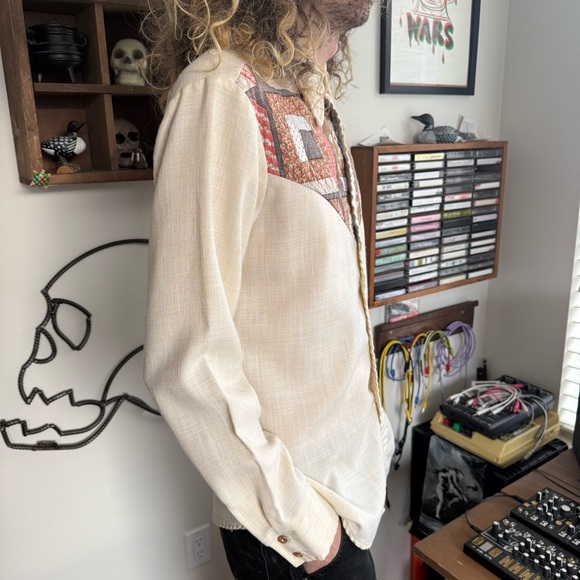 Vintage 60s 70s Quilted Button Down Shirt by Alfie ~ Size Large - Picture 4 of 9